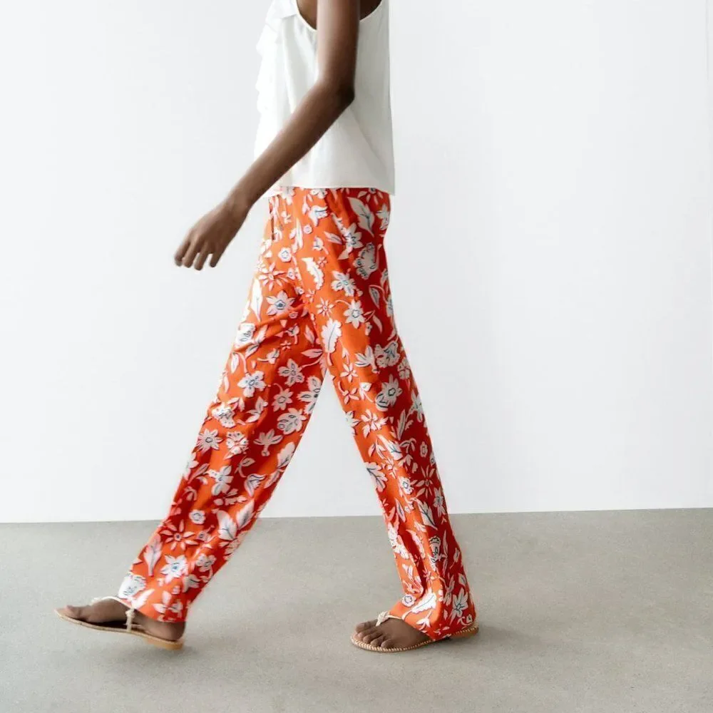 ZARA LINEN BLEND FLORAL PANTS NEW